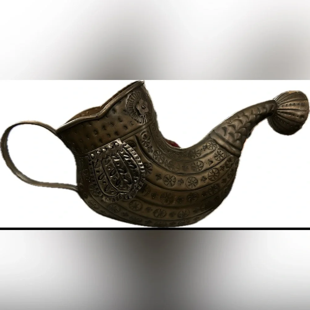 Anthropologie Handmade Mixed Punched Metal Fish Watering Can Pitcher Vessel HTF